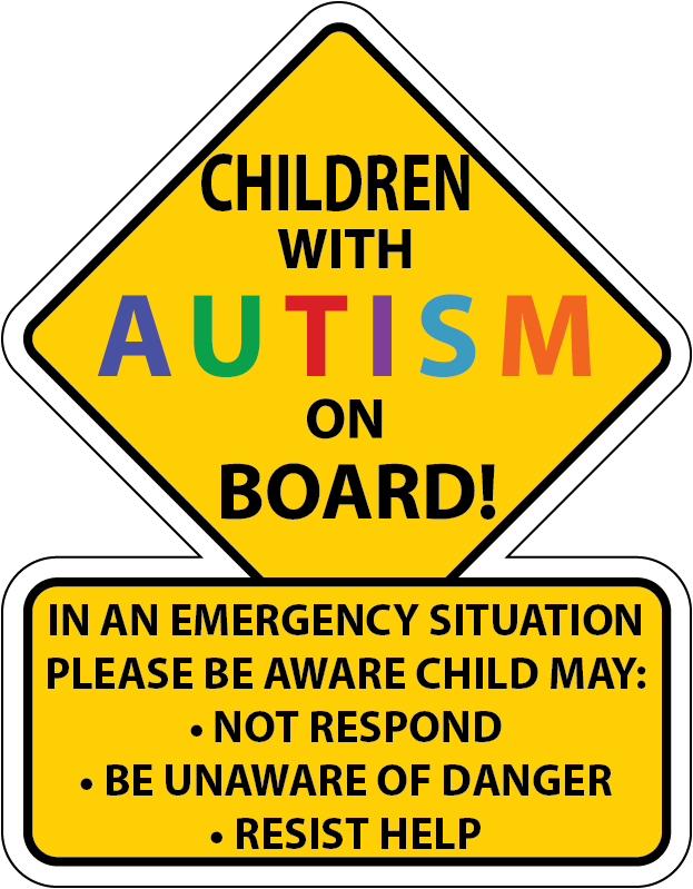 Autism Saftey Car Truck Decal Sticker Autism Awareness - Child With Autism On Board Car Sign (623x799), Png Download