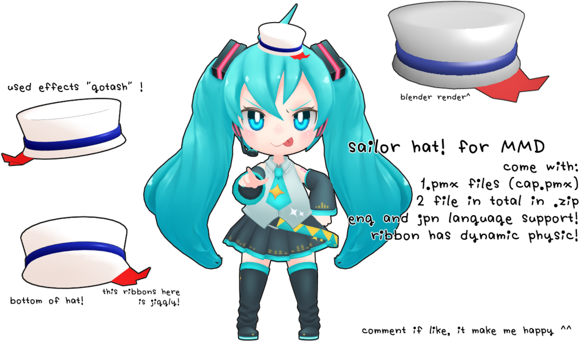 Mmd Dl Sailor Hat - Sailor Hat With Ribbon (1177x679), Png Download