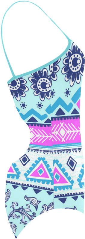 Blue Boho Flowers Strap Swimsuit - Model (1000x1000), Png Download