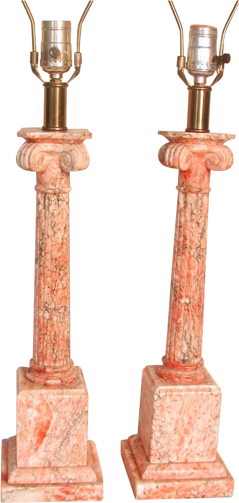 Pair Marble Corinthian Column Table Lamps Salmon Pink - Corinthian Order (999x999), Png Download
