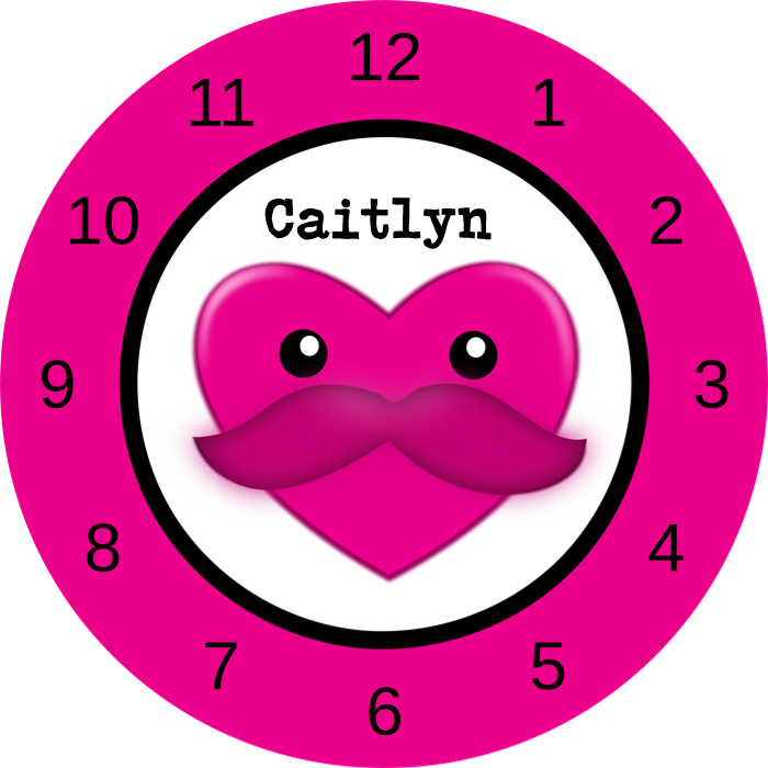 Pink Kawaii Mustache Heart - Mädchen Wanduhr Mit Namen (700x700), Png Download