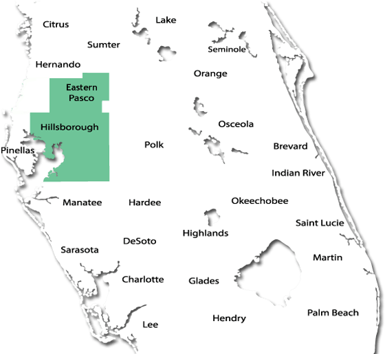 50 Mile Radius Map - Tampa (597x515), Png Download