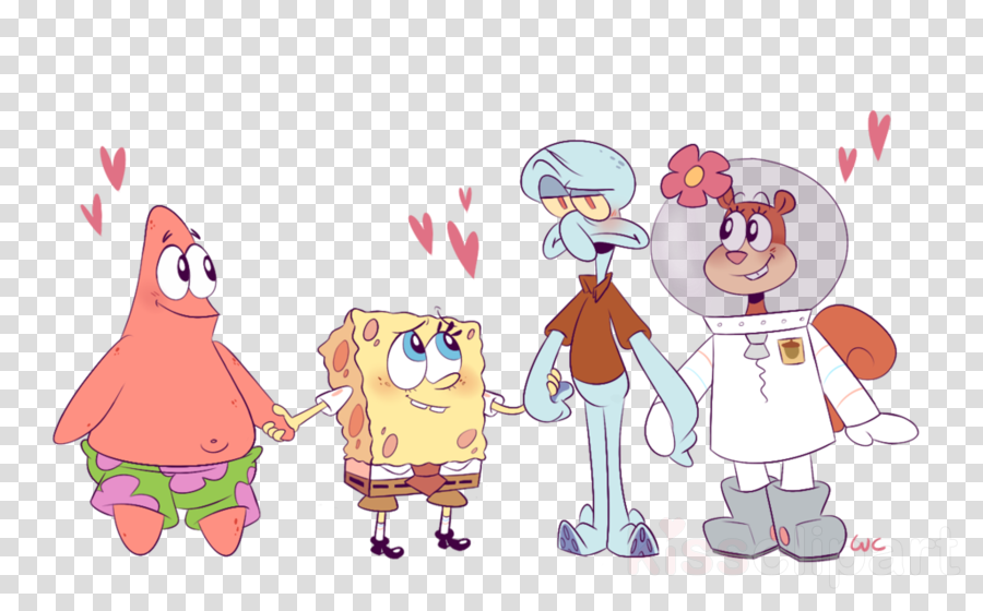 Spongebob Holding Hands Clipart Sandy Cheeks Squidward - Sandy Cheeks Spongebob And Squidward (900x560), Png Download