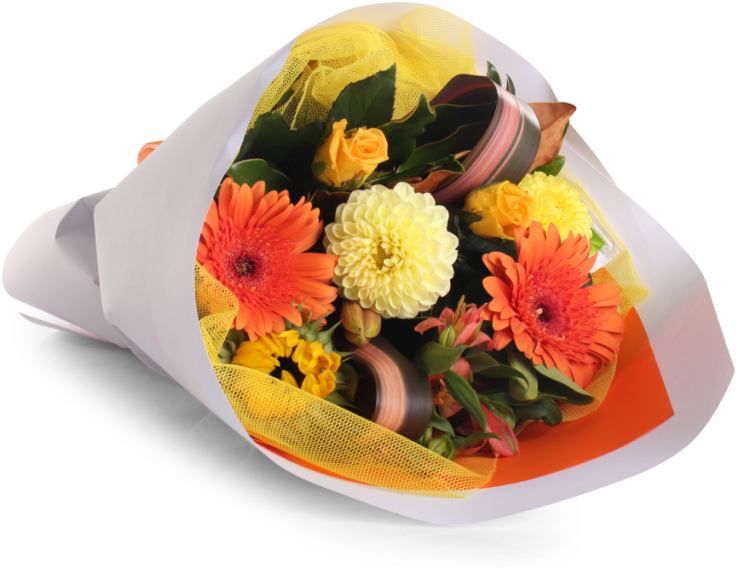Yellow And Orange Seasonal Bouquet - Bouquet (852x600), Png Download