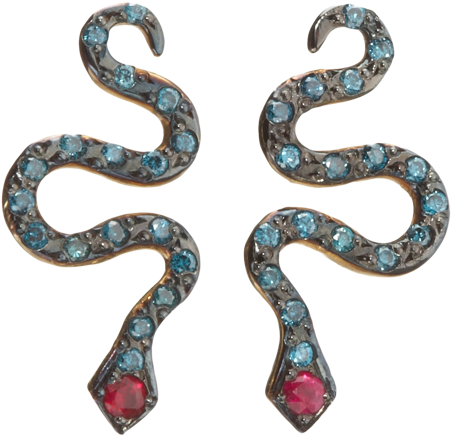 Ileana Makri Blue Diamond & Ruby Little Snake Earrings - Earring (450x750), Png Download