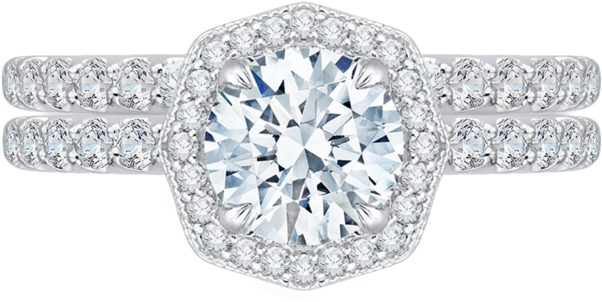 18k White Gold Round Cut Diamond Octagon Shape Halo - Tacori Ht254625rd8 Pave Diamond Engagement Ring In (800x800), Png Download