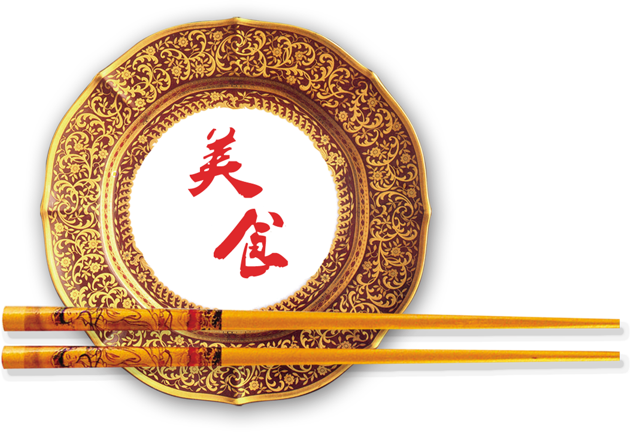 Gourmet Plate Chopsticks Chinese Style Classical Art (2717x2013), Png Download