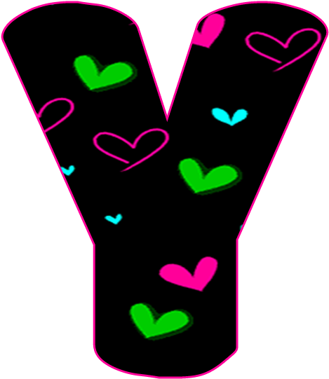 Abecedario Negro Con Corazones Neón - Abecedario Negro Con Corazones Neón Bla (705x724), Png Download