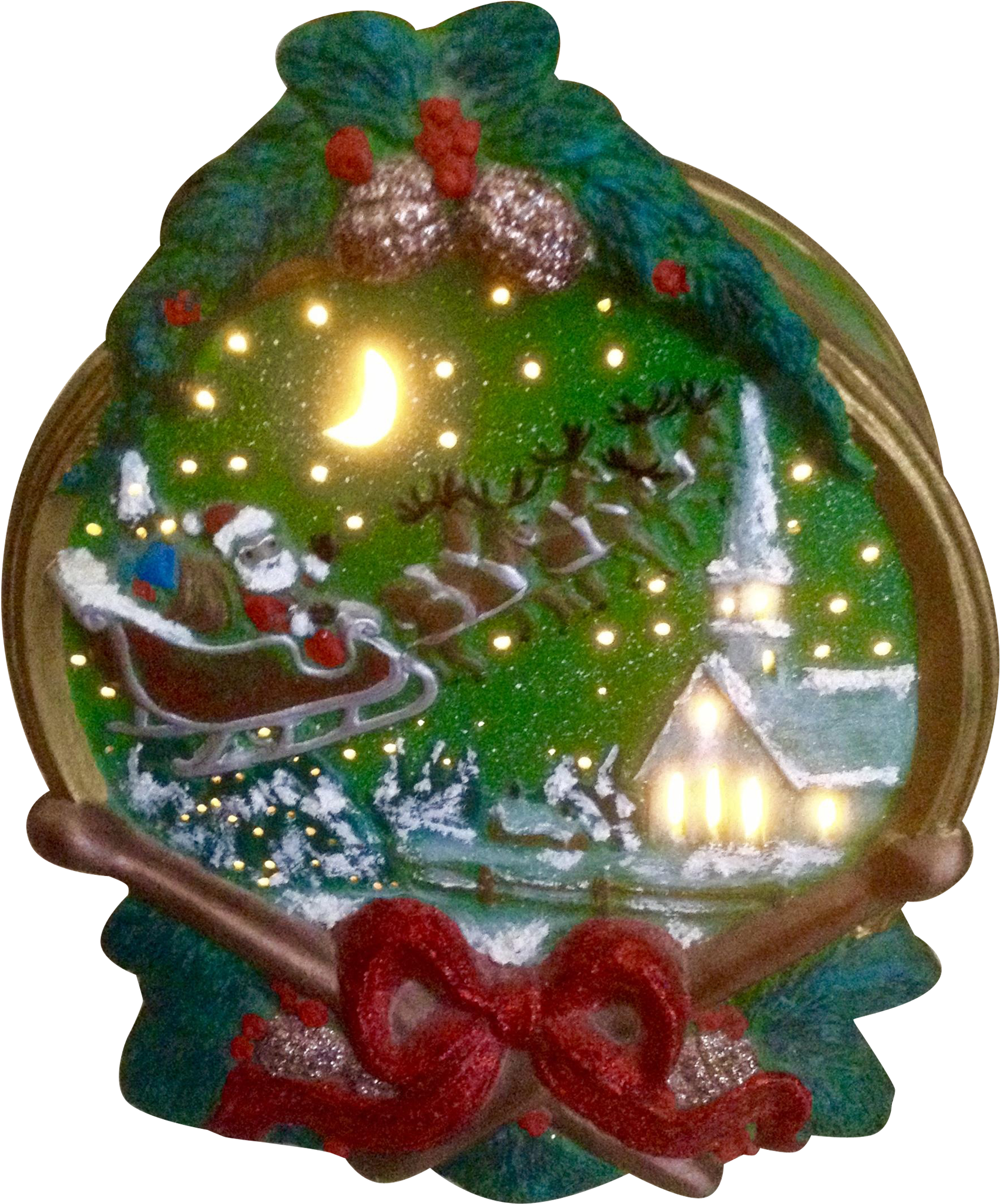 Vintage Christmas Night Light Santa Claus Sleigh And - Christmas Ornament (2048x2048), Png Download