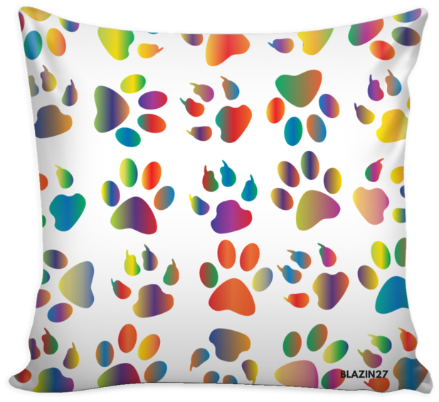 Rainbow Dog And Cat Prints White Pillow Cover - Paw Print Background (700x700), Png Download