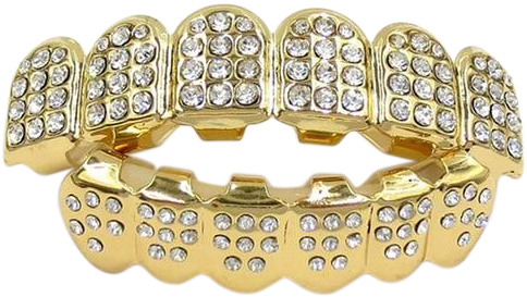 Silver Iced Out Cz Teeth Grillz - Gold Zähne Grillz Top Bottom Zahn Caps Grill Set Hip (640x640), Png Download