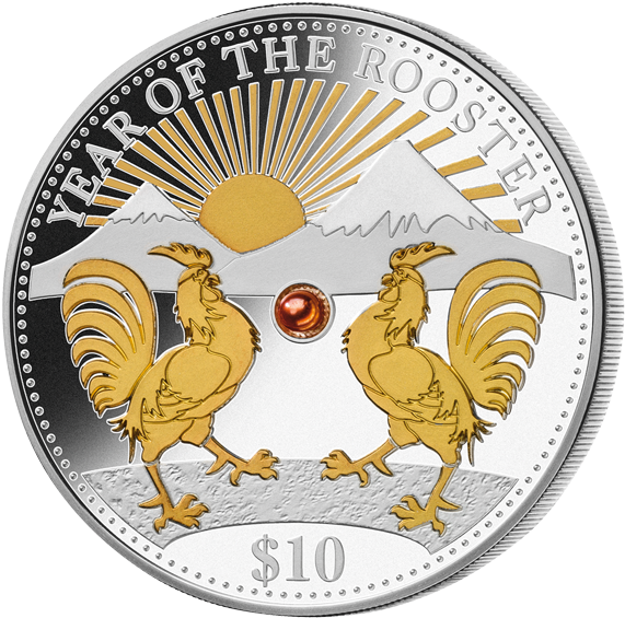 Fiji Year Of The Rooster 1oz 999 Fine Silver Gold Gilded - Year Of The Rooster Stamps Around The World (600x798), Png Download