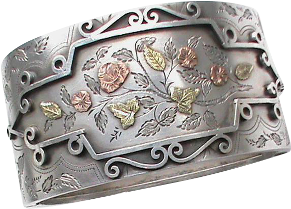 Antique Victorian 1883 Sterling Silver Wide Bangle - Belt Buckle (570x570), Png Download