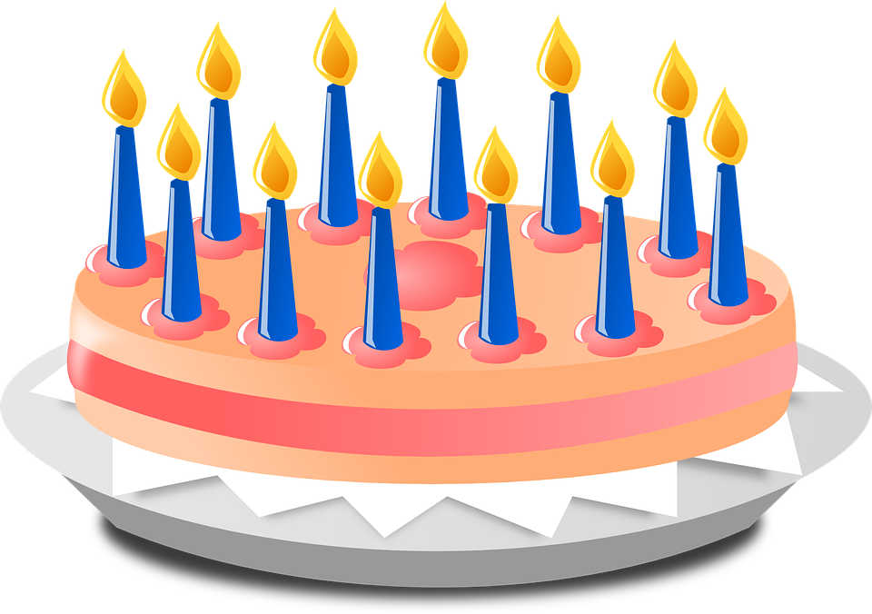 Pink Cake With Blue Candles - Birthday Cake Animation Png (960x676), Png Download