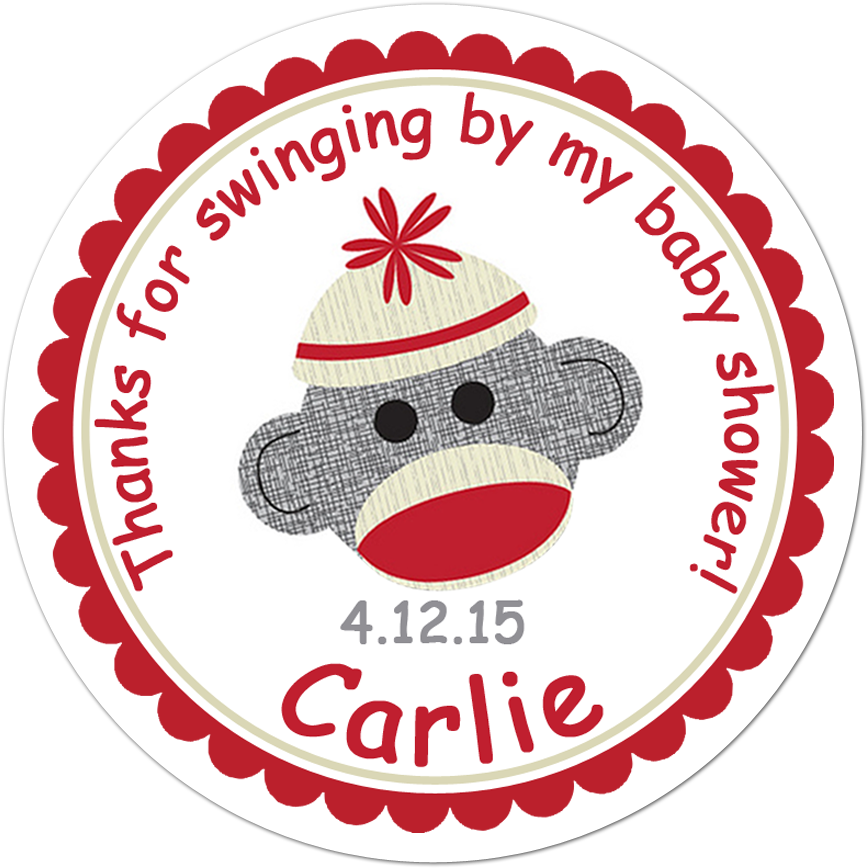 Sock Monkey Baby Shower Personalized Sticker - 24 Pirate Party Bag Thank You Stickers - Skull And (1000x1000), Png Download