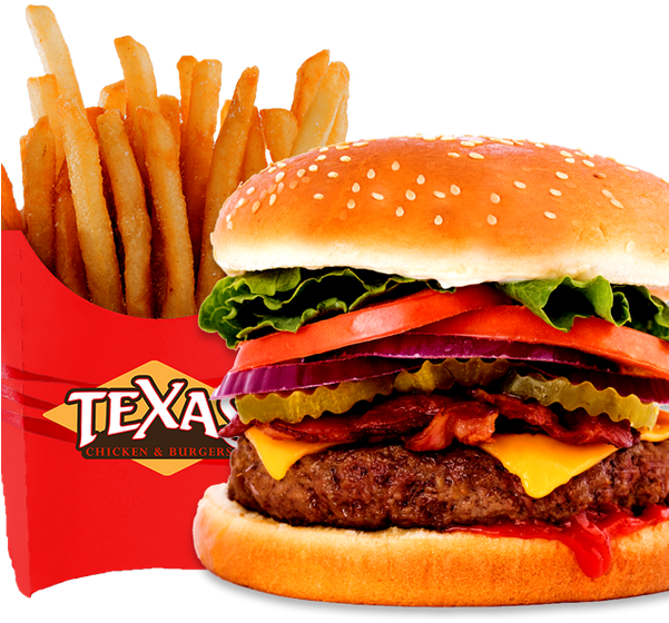 Crisp, Thick-cut Bacon Tops Off An 100% Beef Preservative - Texas Chicken & Burgers (600x600), Png Download
