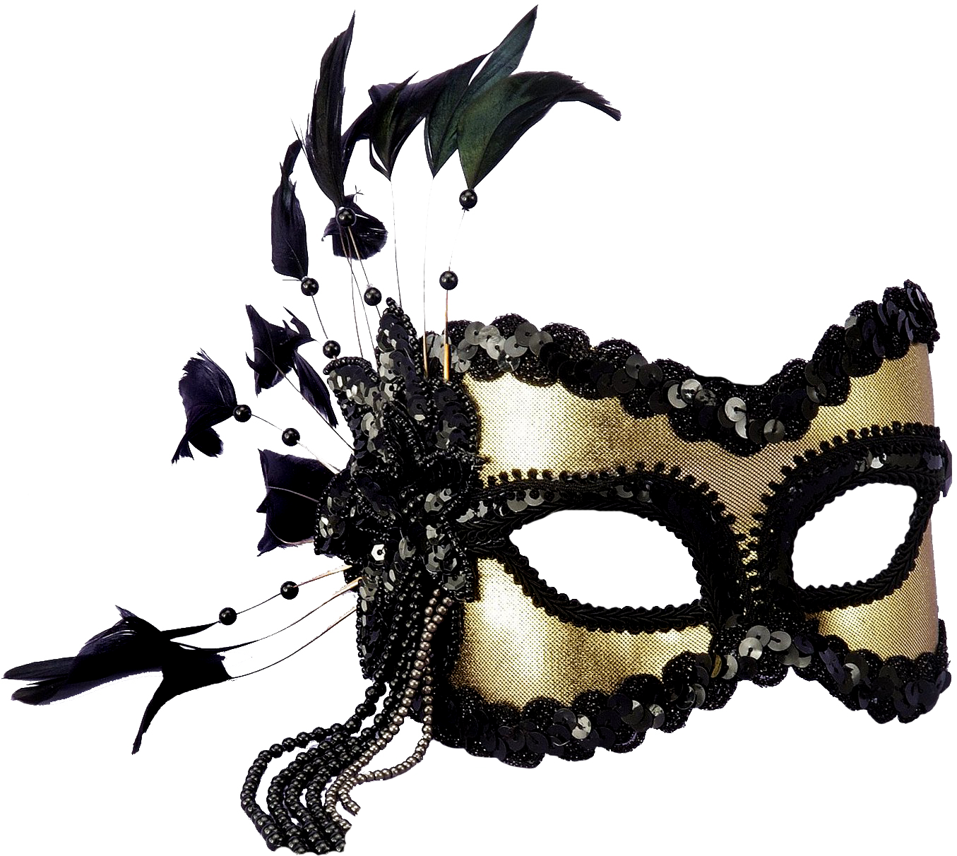 Маска, Маска, Маска - Black And Gold Sequin And Feather Mardi Gras Mask (1355x1212), Png Download