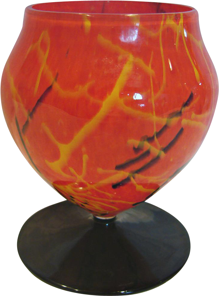 Bohemian Czech Art Glass Vase Orange Spatter W Black - Vase, Orange (989x989), Png Download