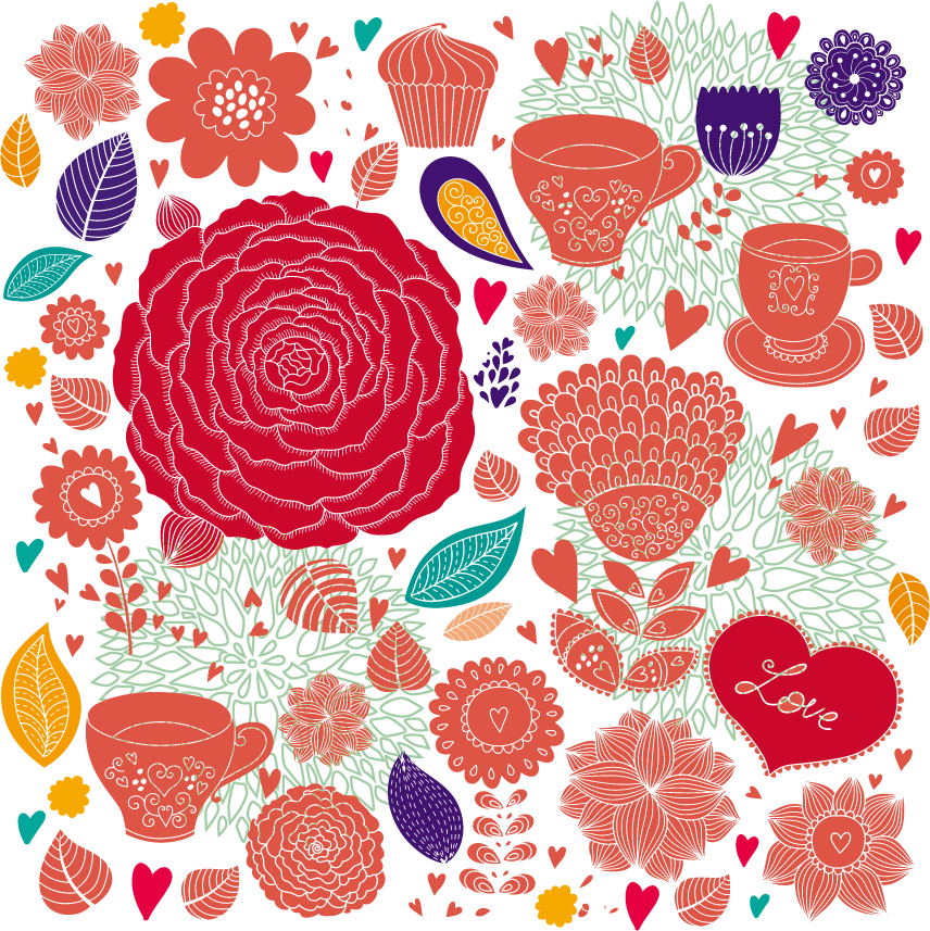 Art Flower Illustration Material - Custom Valentines Day Shower Curtain Set Love Dcor,colorful (856x857), Png Download