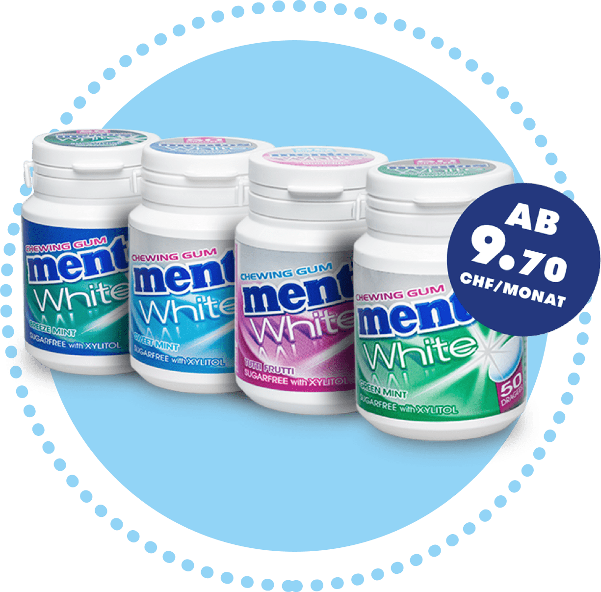 Hol Es Dir Jetzt - Mentos Gum White Peppermint Bottle 60g (1225x1206), Png Download
