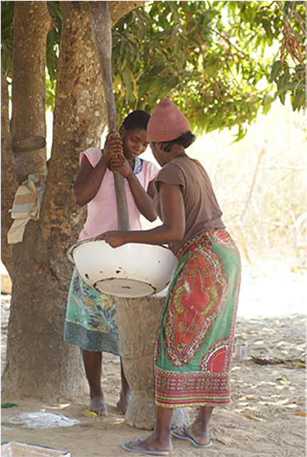 Catherine And One Of Her Daughters Pounding Cassava - Sitting (649x640), Png Download