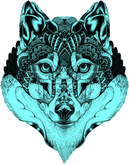 Blue Gray Tattoo Illustration Wolf Mandala Drawing (500x632), Png Download