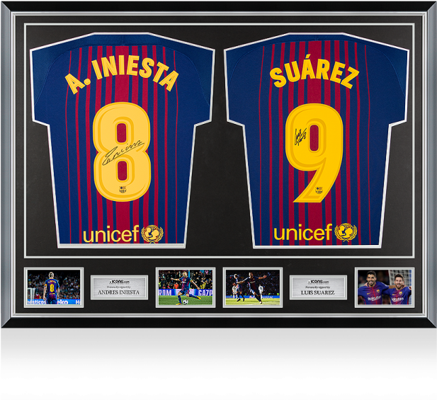 Andres Iniesta & Luis Suarez Signed Fc Barcelona Shirts (650x665), Png Download
