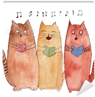 Orange Brown Cats Singing Watercolor Wall Mural • Pixers® - Cartoon Cat Singing (400x400), Png Download