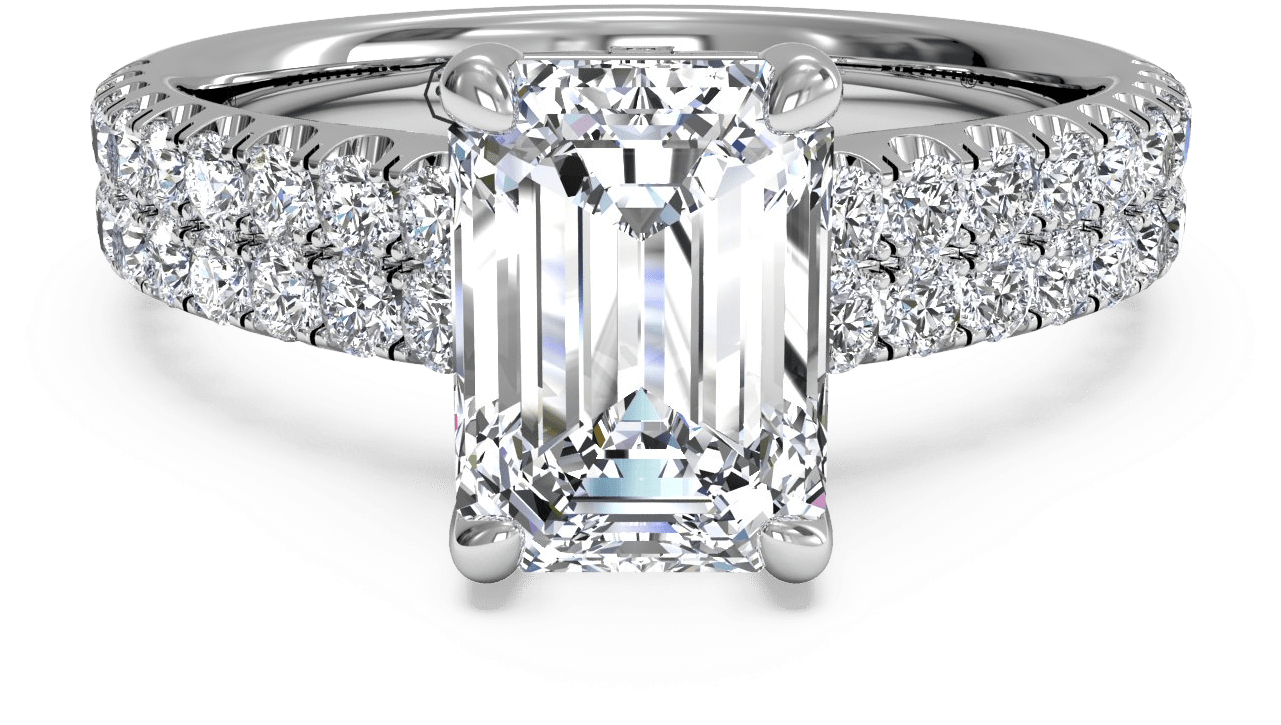 Similar To The Asscher Cut, An Emerald Cut Diamond - Double French-set Band Engagement Ring - In Platinum (1280x860), Png Download