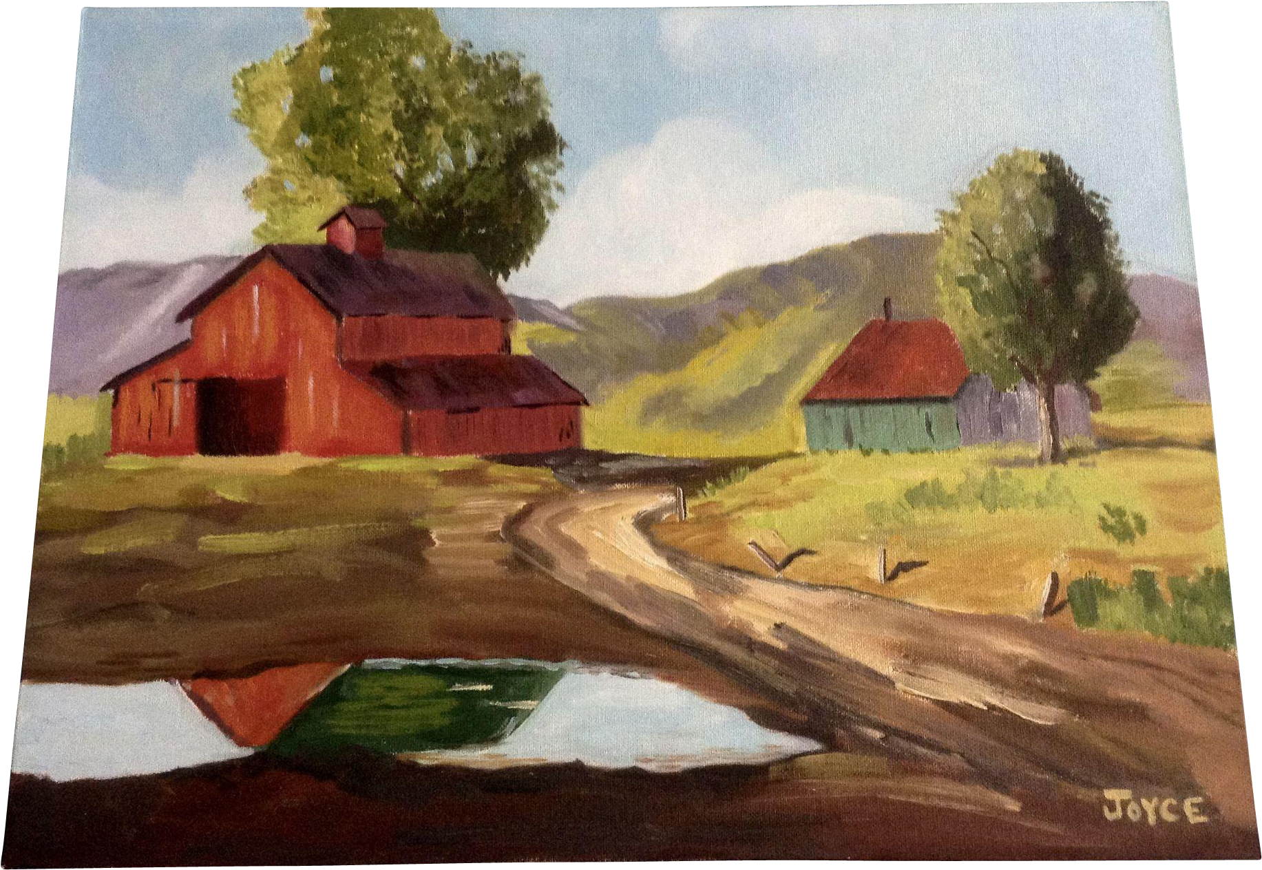 Old Red Barn On A Rural Homestead Oil Painting Signed - Painting (1832x1832), Png Download
