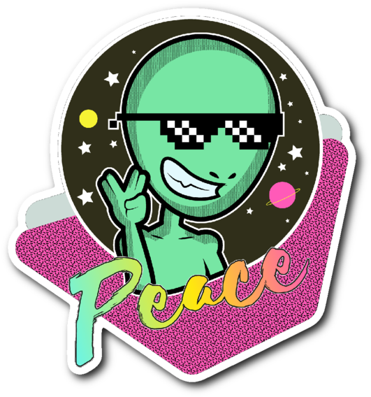 Peace Alien Vinyl Die Cut Sticker - Notebook (600x600), Png Download