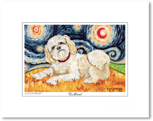 Shih Tzu Blonde Starry Night Matted Print - Van Growl - Westie On A Starry Night (550x550), Png Download