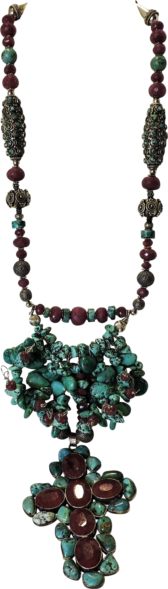 Turquoise And Faceted Genuine Ruby Necklace - Necklace (2048x2048), Png Download