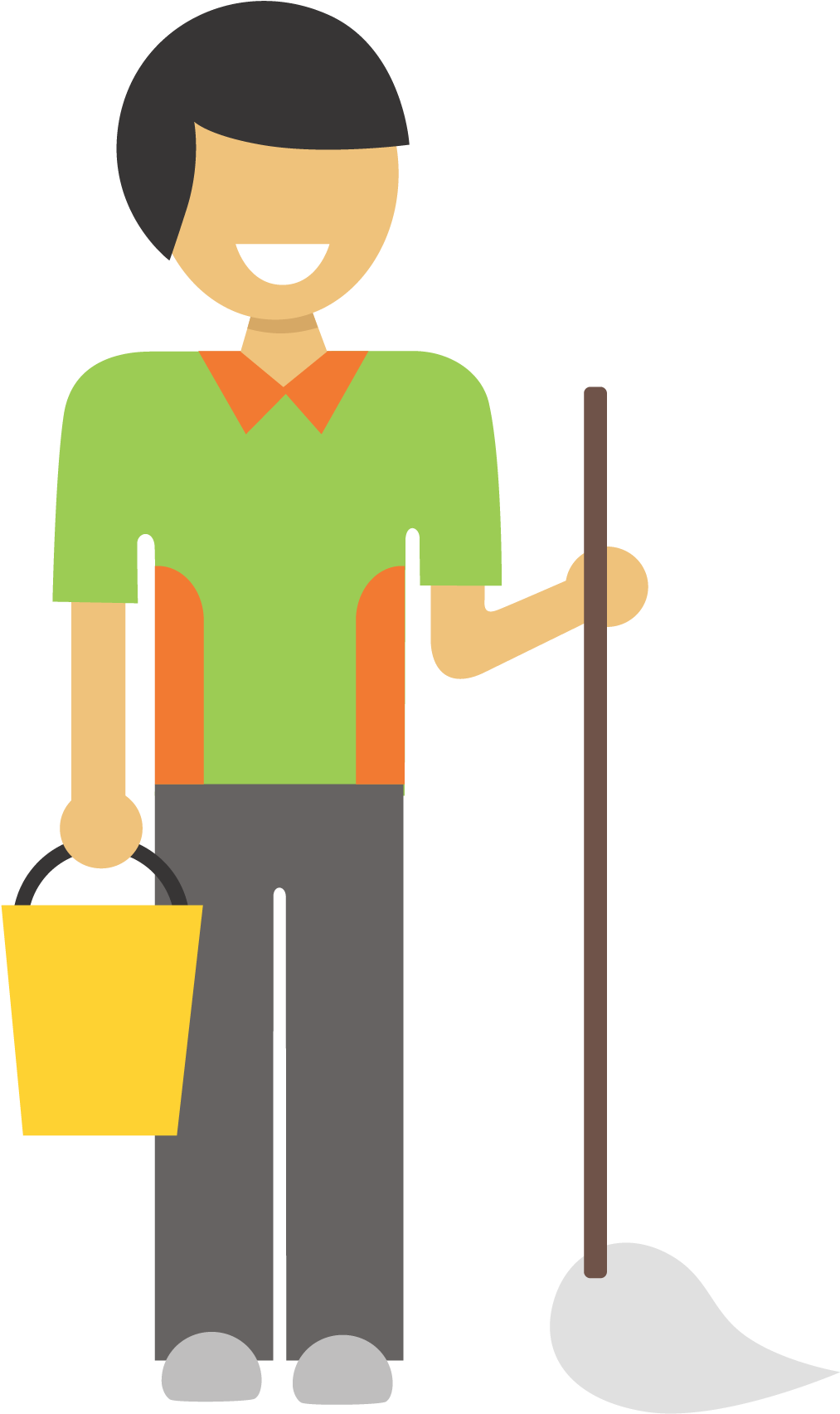 Illustration Of Man Holding A Bucket And A Mop - Mop (1851x2251), Png Download