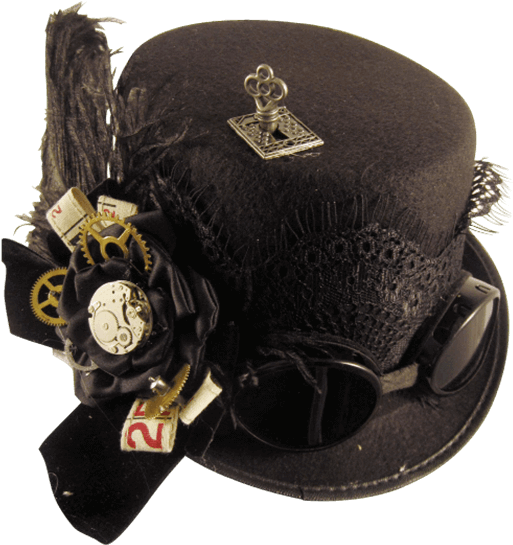 Black Geared Steampunk Riding Hat With Goggles - Steampunk Costume Hat (555x555), Png Download