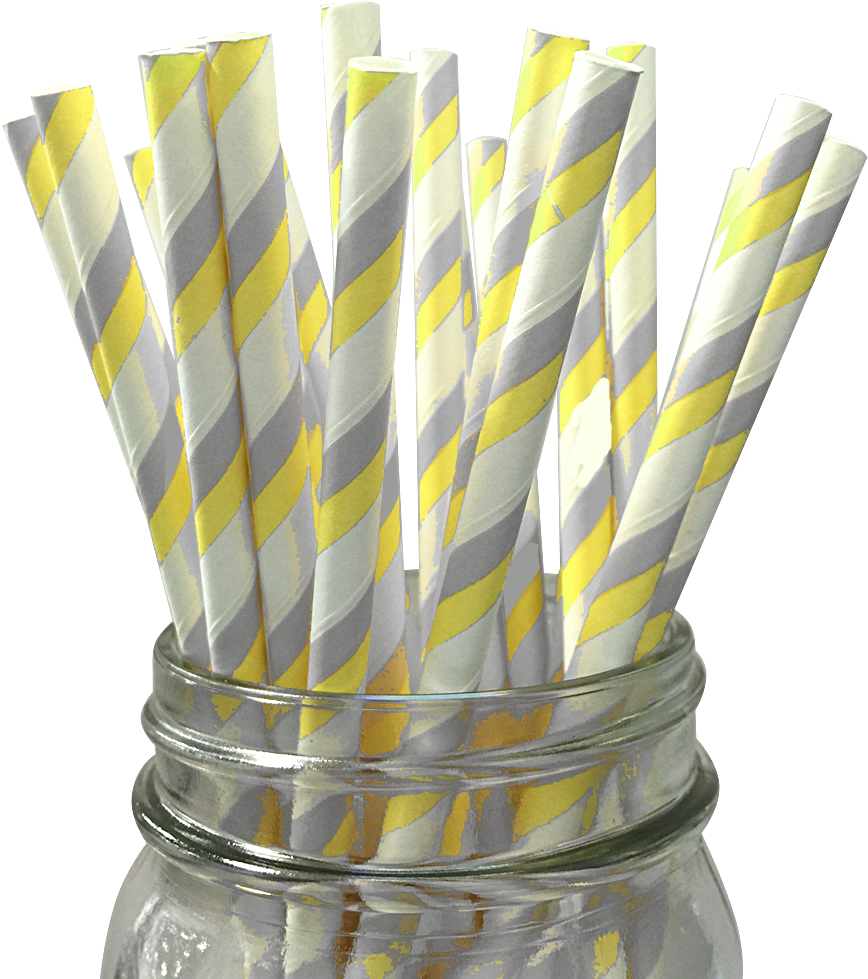 Yellow And Grey Striped 25pc Paper Straws - Yellow (1000x1000), Png Download