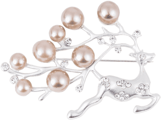 Womens Rhinestone Artificial Pearl Christmas Deer Brooch - Rhinestone Cute Elk Crystal Faux Pearl Wedding Party (558x744), Png Download