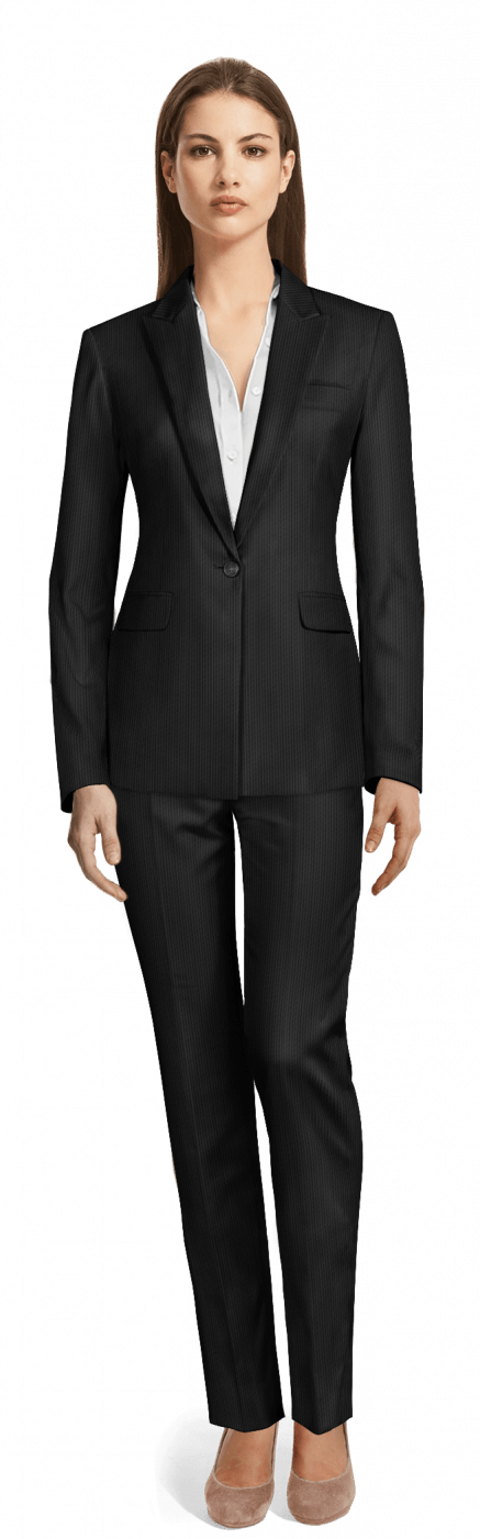 Black Corduroy Pant Suit - Women In Suits Png (437x1401), Png Download