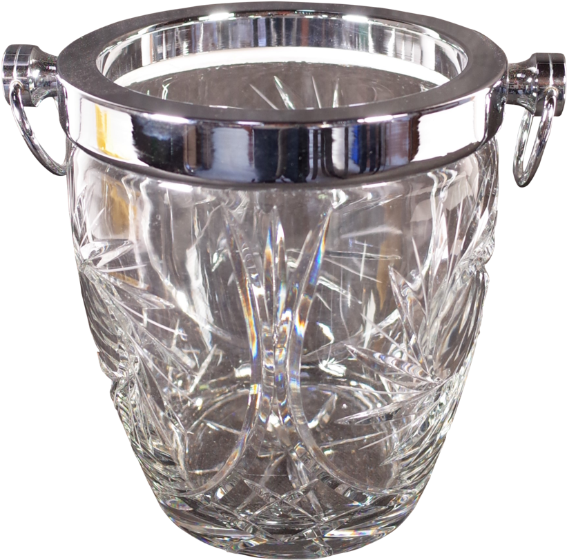 Cut Glass And Chrome Ice Bucket - Glass (1024x1084), Png Download