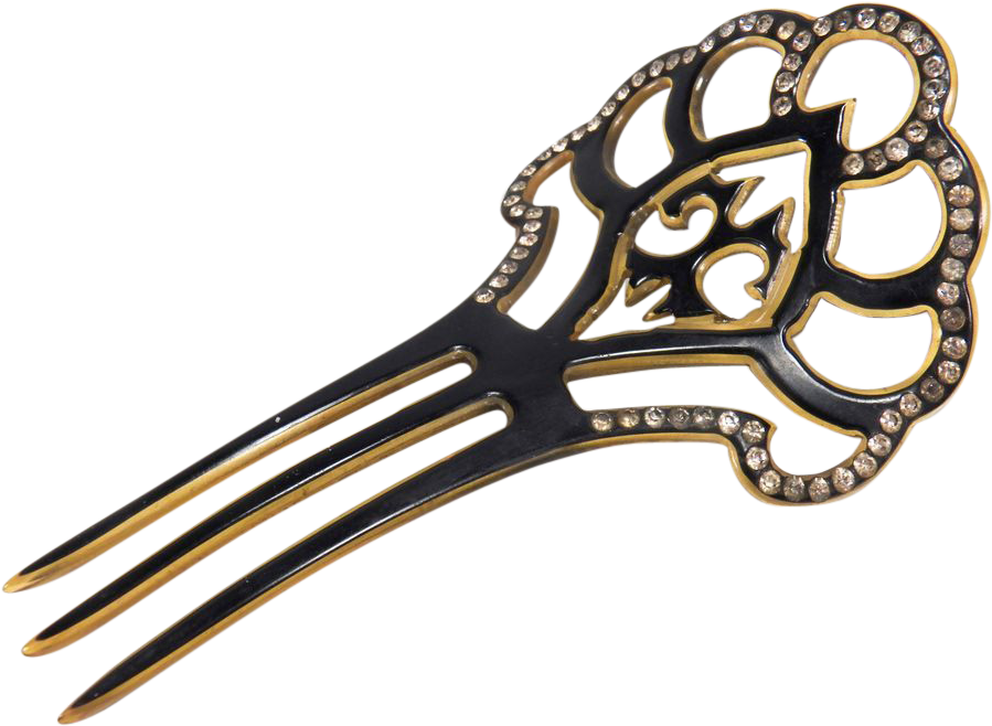 Edwardian Hair Comb White Rhinestone And Black Celluloid - Comb (898x898), Png Download