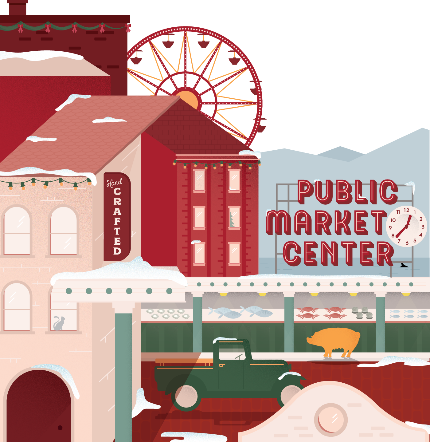 Pikes Place Illustration (1400x1438), Png Download