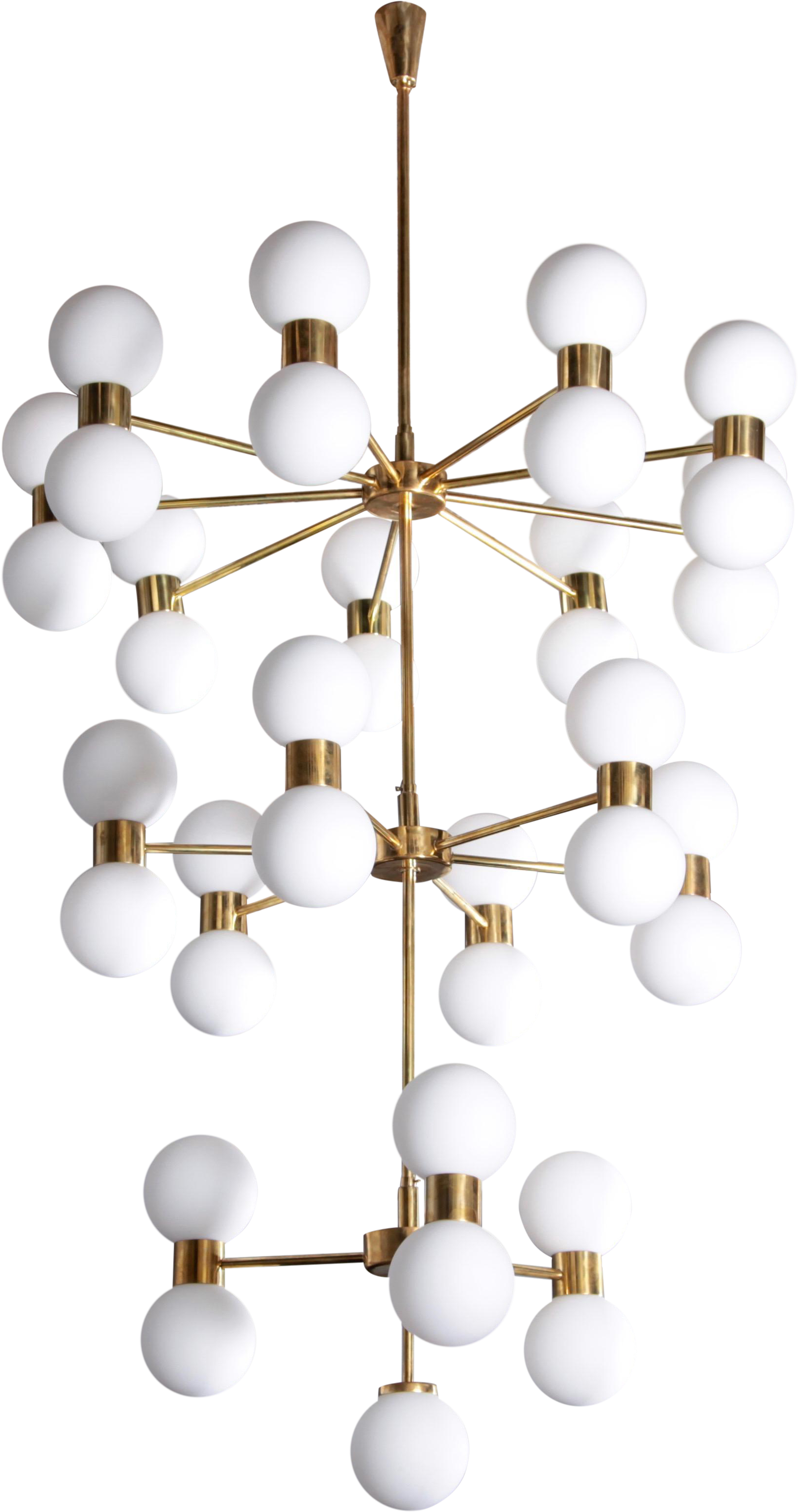 One Of Two Exceptional Huge Brass And Frosted Glass - Chandelier (1809x3428), Png Download