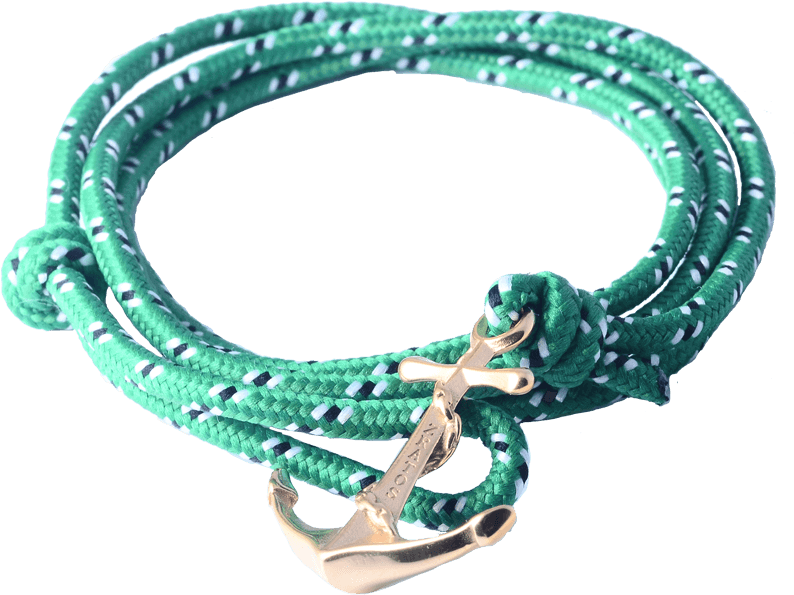 Gold Anchor Green Nylon Rope - Bracelet (800x800), Png Download