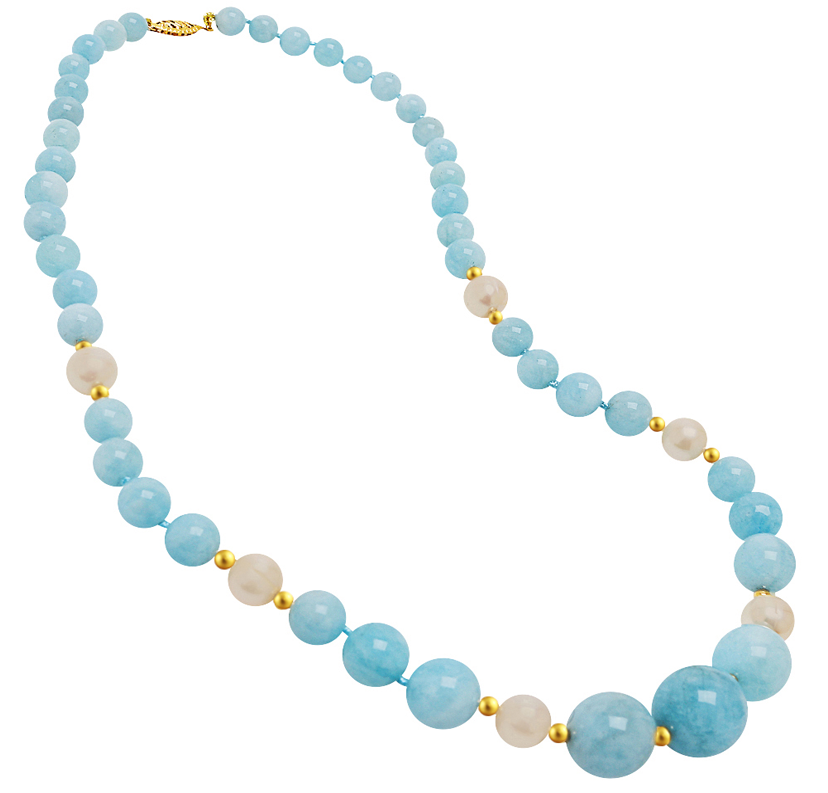 Genuine Graduated Aquamarine Stone And Fresh Water - Necklace (1000x1000), Png Download