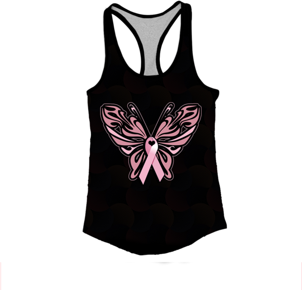 Breast Cancer Awareness Butterfly Performance Racerback - Active Tank (600x600), Png Download