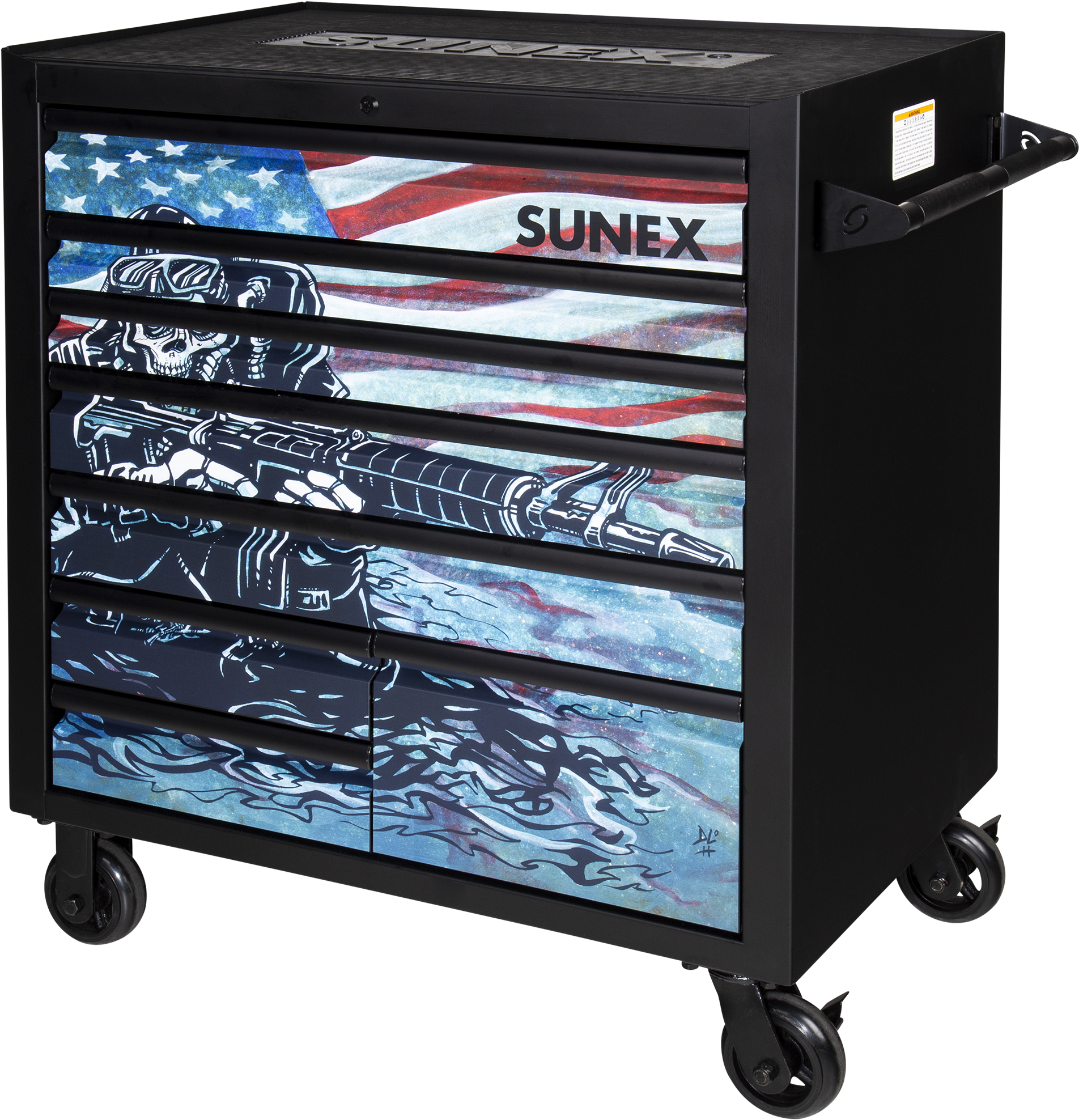 8 Drawer Premium Service Cart Matte Black Usa Skull (2400x2400), Png Download