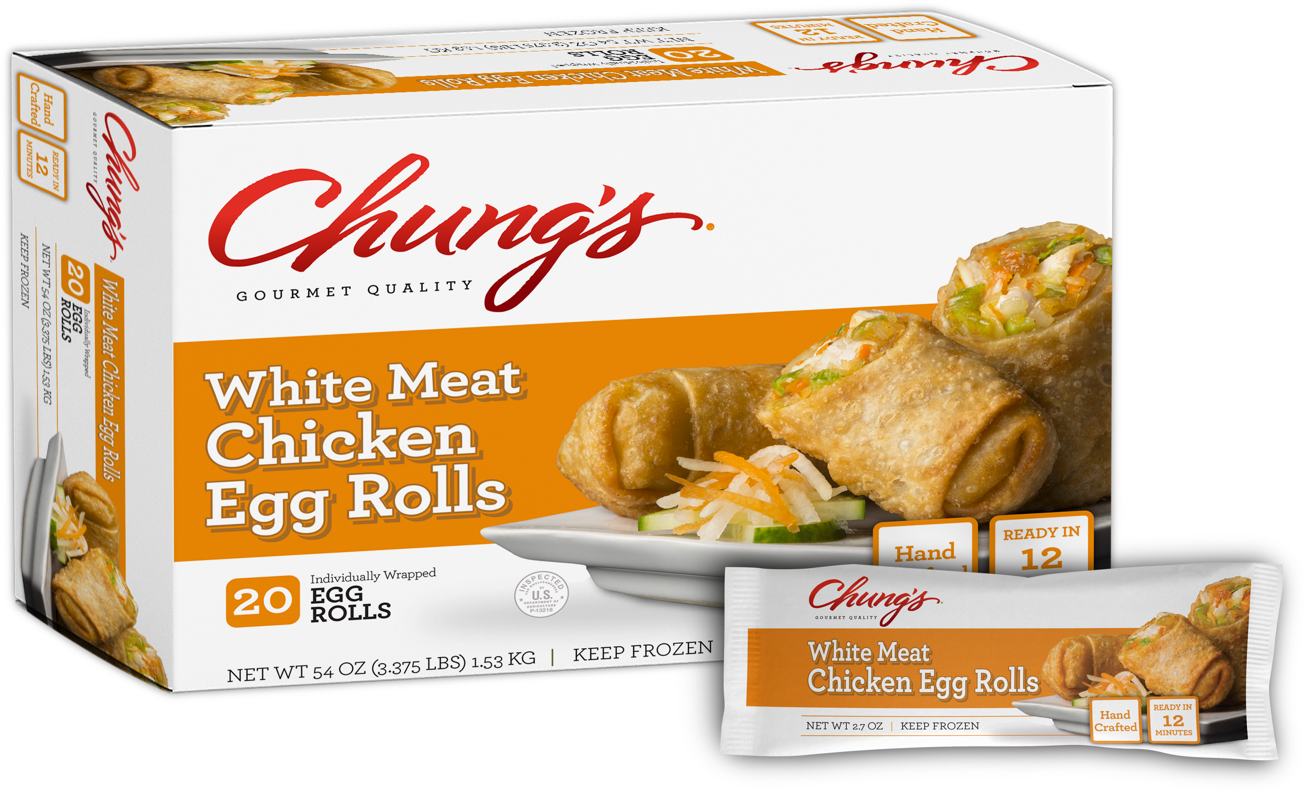 Chung's 20ct Individually Wrapped Chicken Egg Roll - Chung's Egg Rolls, White Meat Chicken - 4 Egg Rolls, (3677x2000), Png Download