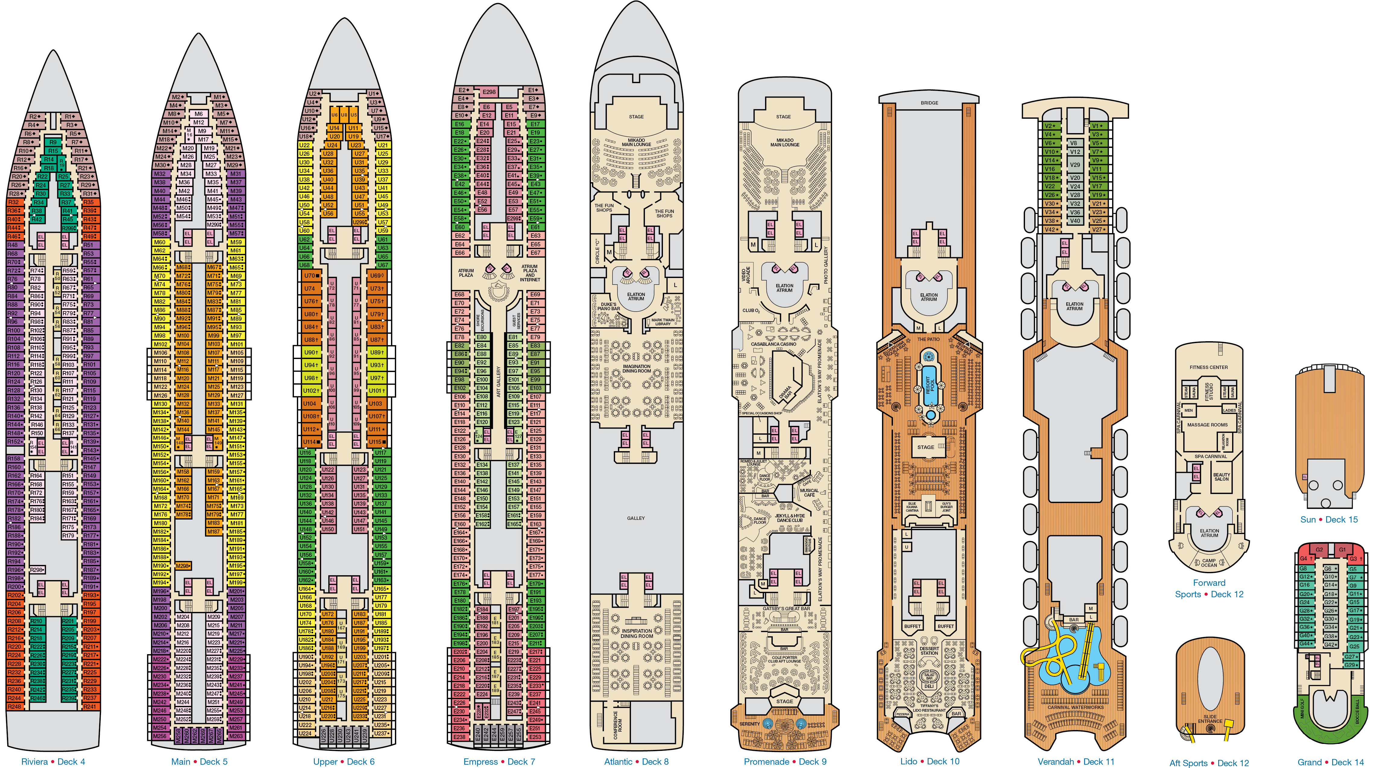 Carnival Cruise Ship Png Download - Carnival Elation Deck Plan (4582x2561), Png Download