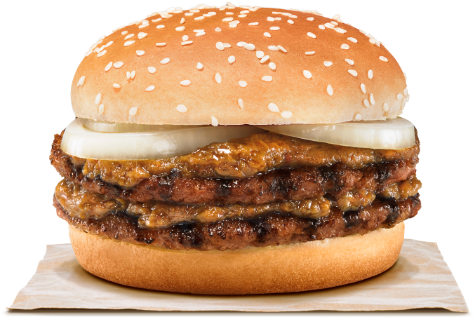 Have A Big Bite Of Double Flame-grilled Beef Patties - Burger King Rendang Burger (1080x610), Png Download