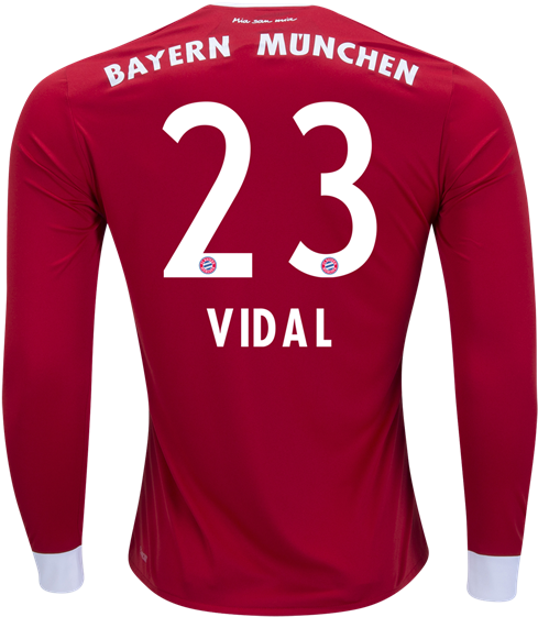 Free Shipping 2017/18 Arturo Vidal 23 Long Sleeve Red - Adidas David Alaba Bayern Munich Long Sleeve Home Jersey (600x600), Png Download
